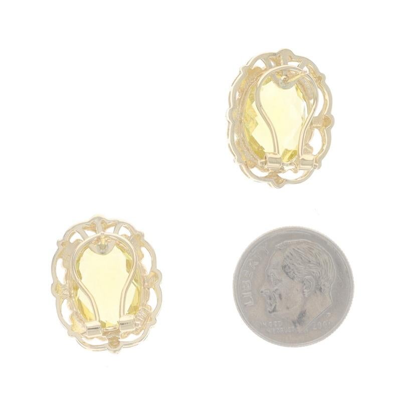 Yellow Gold Lemon Quartz Large Stud Earrings - 14k Oval Cherkerboard 10.60ctw In Excellent Condition For Sale In Greensboro, NC
