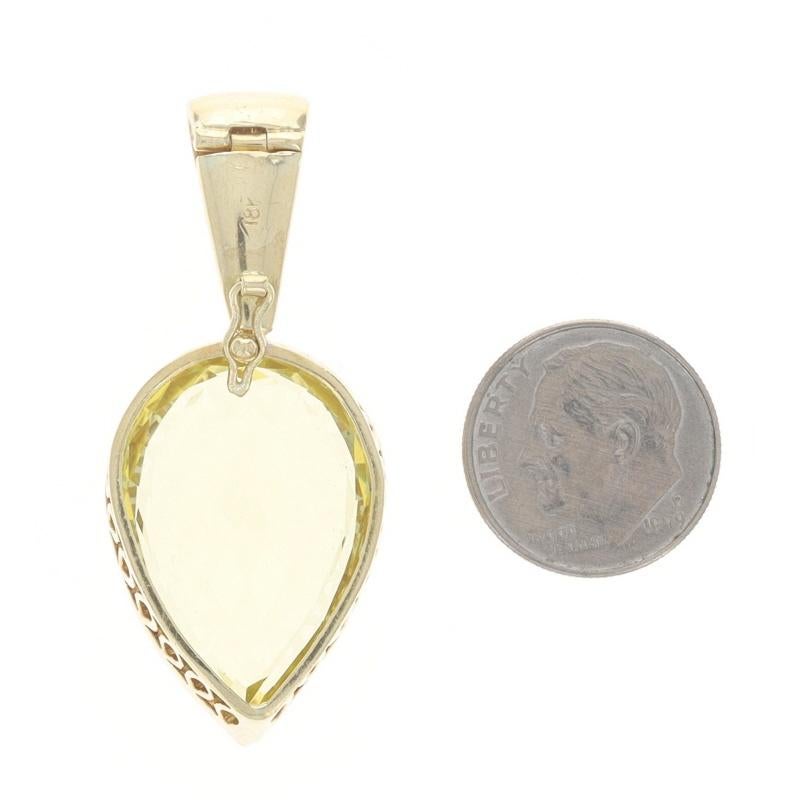 Yellow Gold Lemon Quartz Solitaire Enhancer Pendant 18k PearMixed 18.96ct Floral en Excelente estado para la venta en Greensboro, NC