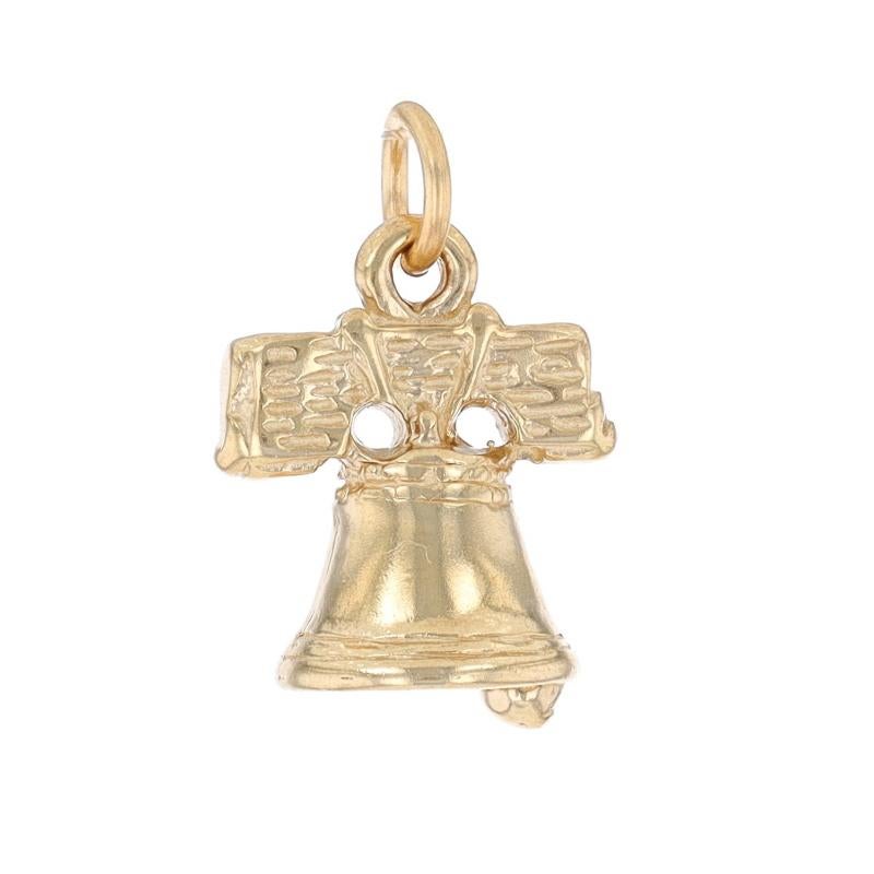 Metal Content: 14k Yellow Gold

Theme: Liberty Bell, Old State House Bell, Philadelphia, PA
Features: The bell's clapper remains in a fixed position.

Measurements

Tall (from stationary bail): 19/32