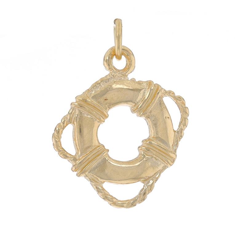 Yellow Gold Life Preserver Charm - 14k Flotation Device Water Rescue Pendant For Sale