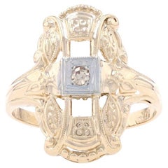 Gelbgold Light Brown Diamant Art Deco Solitär Ring - 14k Vintage Milgrain
