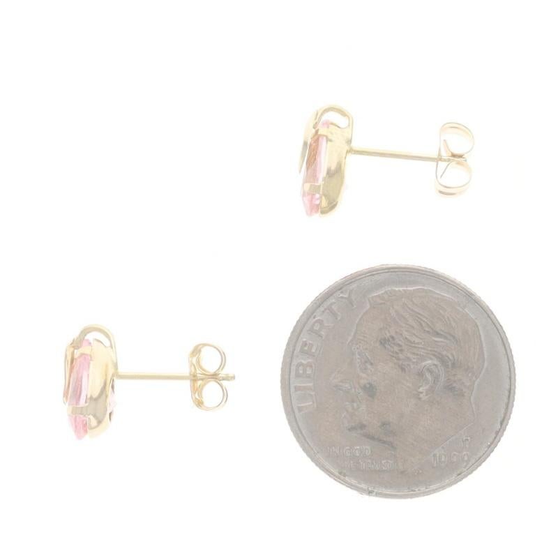 Donna Orecchini in oro giallo con zirconi rosa chiaro - 14k Pear 2.58ctw Leaves in vendita
