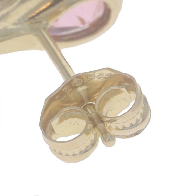 Orecchini in oro giallo con zirconi rosa chiaro - 14k Pear 2.58ctw Leaves in vendita 1