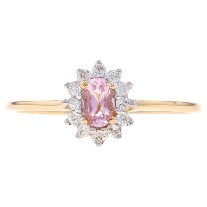 Yellow Gold Light Pink & White Topaz Halo Ring - 10k Oval .64ctw Flower