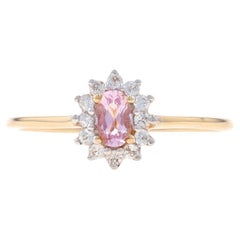 Bague Halo en or jaune rose Light et topaze blanche - 10k Fleur ovale .64ctw