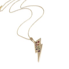 Yellow Gold  Lightening Bolt With Rainbow Gemstones Pendant