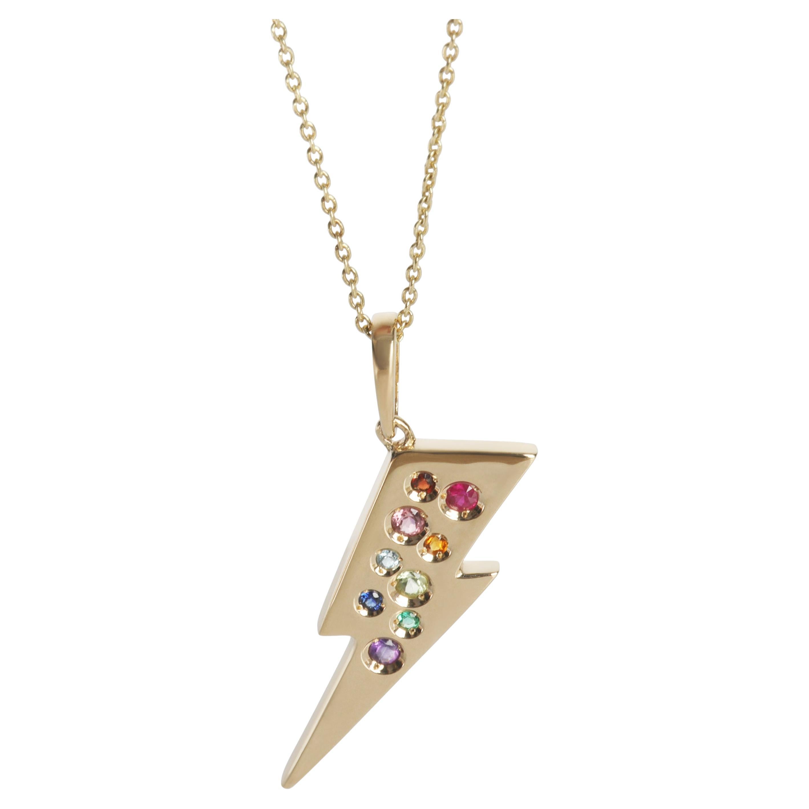 Gelbgold Blitz mit Regenbogen-Edelsteinen Anhänger
