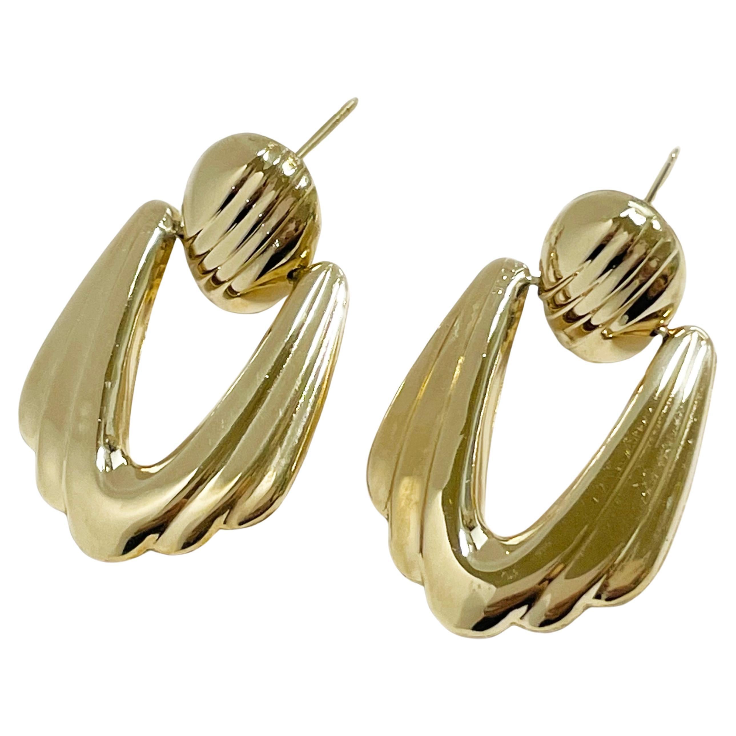 Yellow Gold Lightweight Scalloped Earrings For Sale