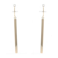 Yellow Gold Line Bar Dangle Earrings - 10k Pierced