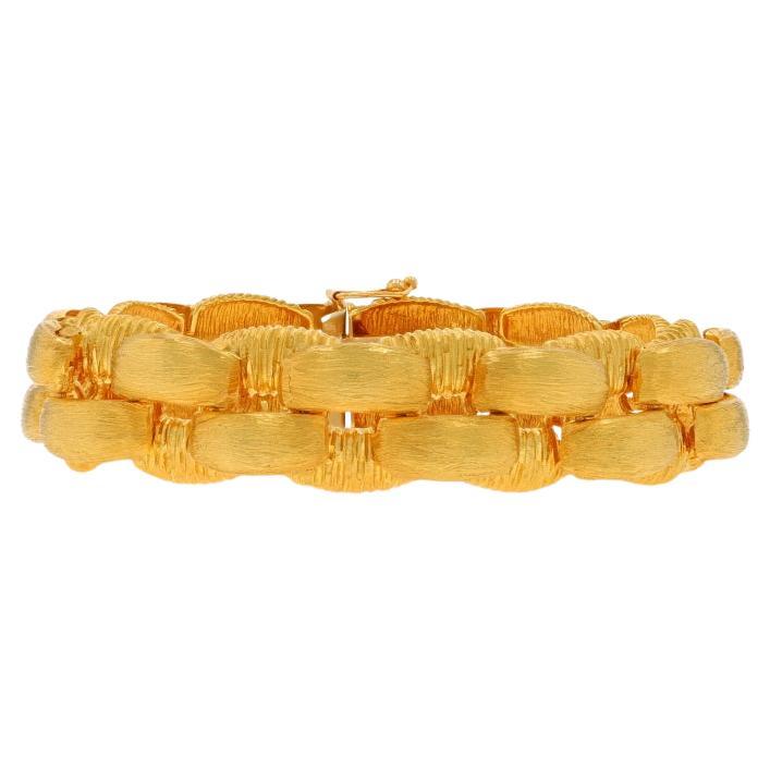 Yellow Gold Link Bracelet 7 3/4" - 18k Brushed & Etched