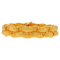 Yellow Gold Link Bracelet 7 3/4" - 18k Brushed & Etched