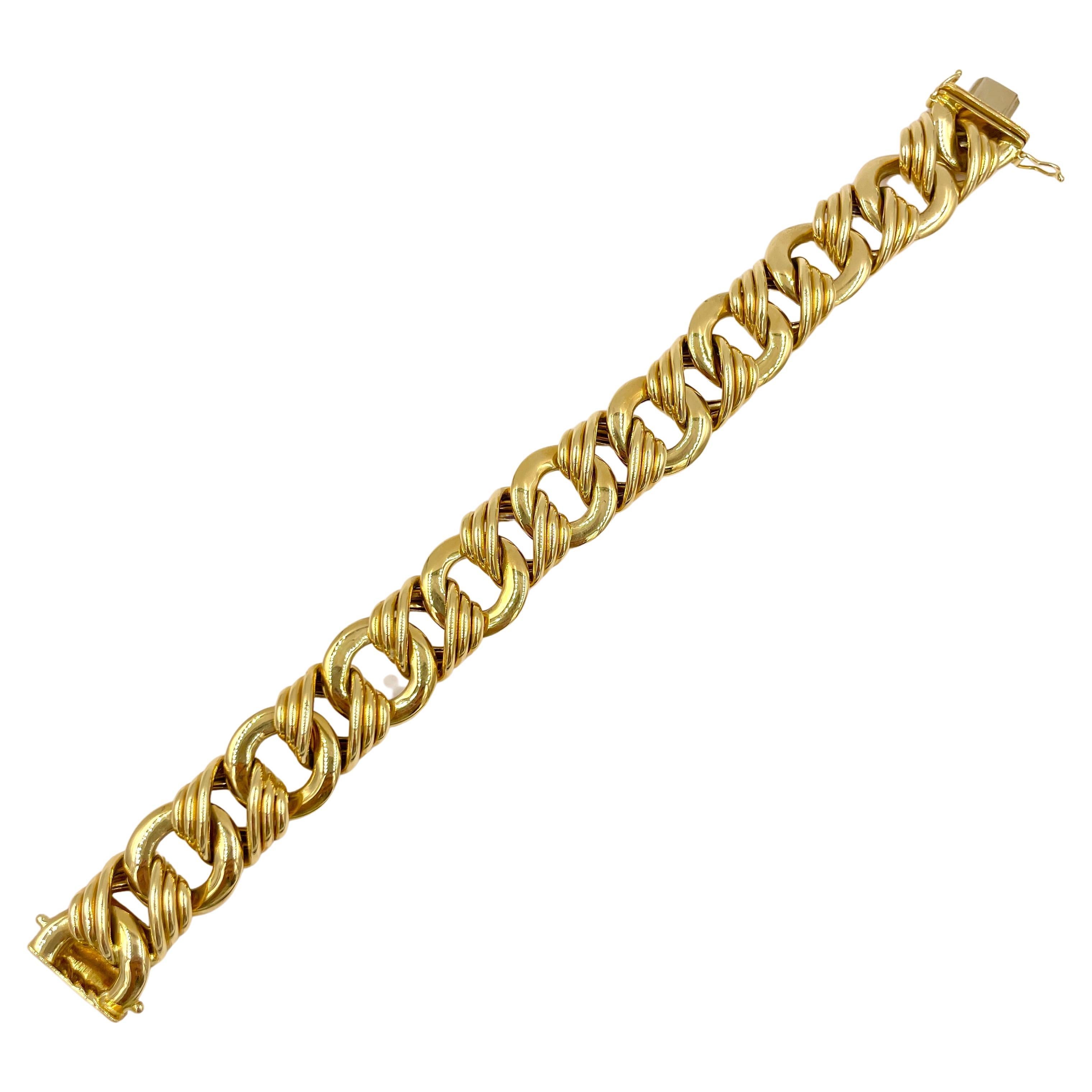 Yellow Gold Wide Woven Italian Link Bracelet For Sale at 1stDibs