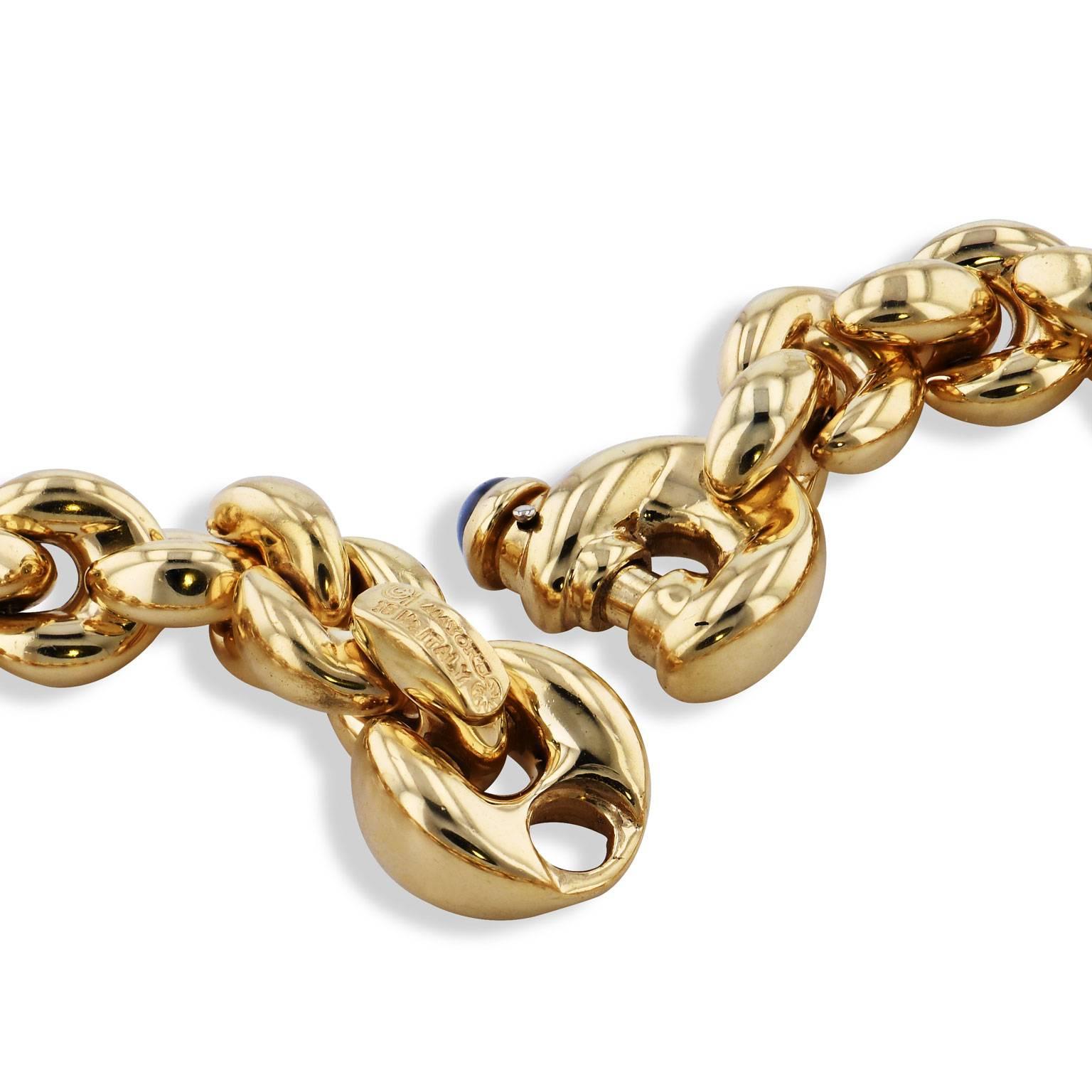 Women's Yellow Gold Link Bracelet with Sapphire Cabochon Clasp