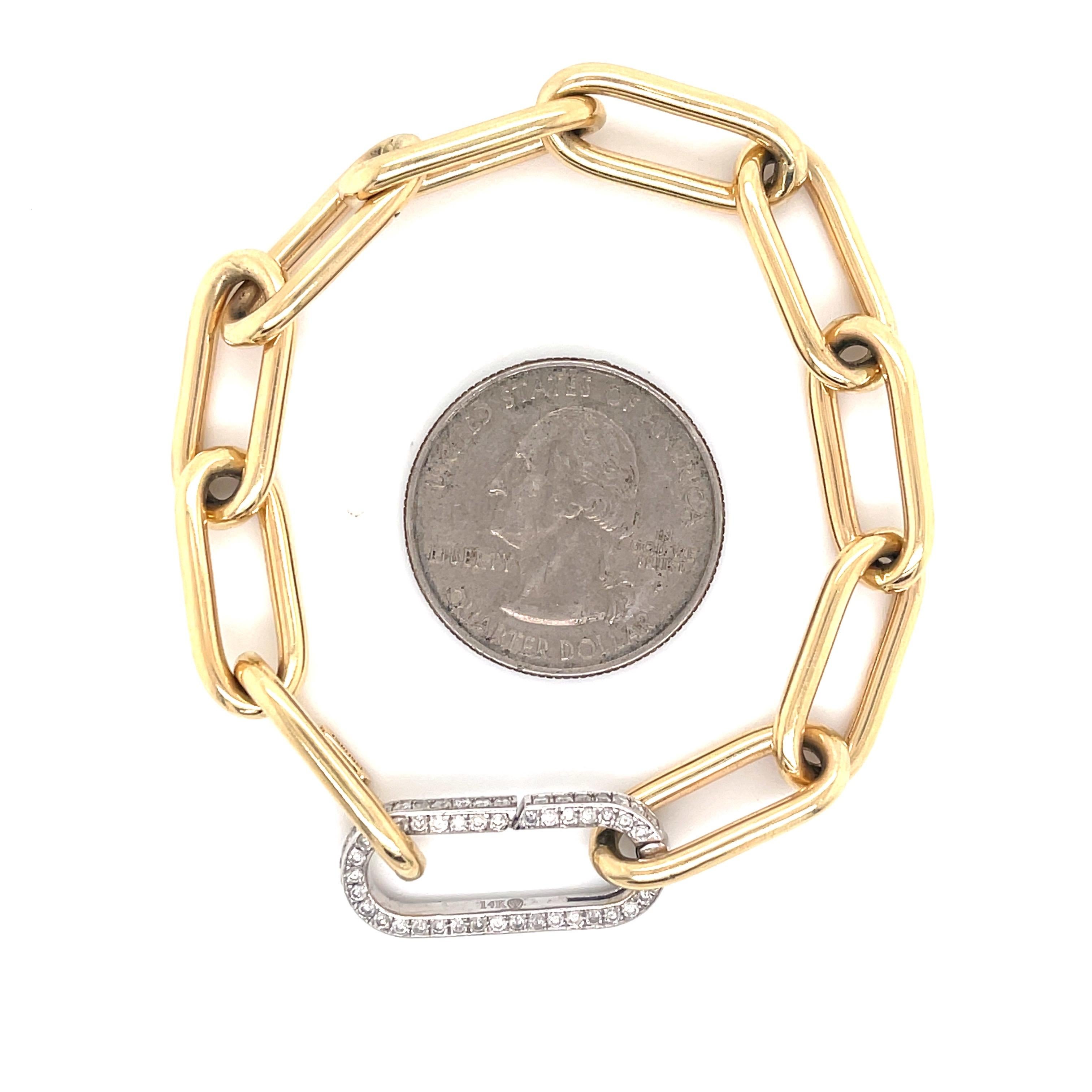 Italian 14 Karat Yellow Gold Chain Bracelet with a diamond white gold clasp approximately 1 carat.