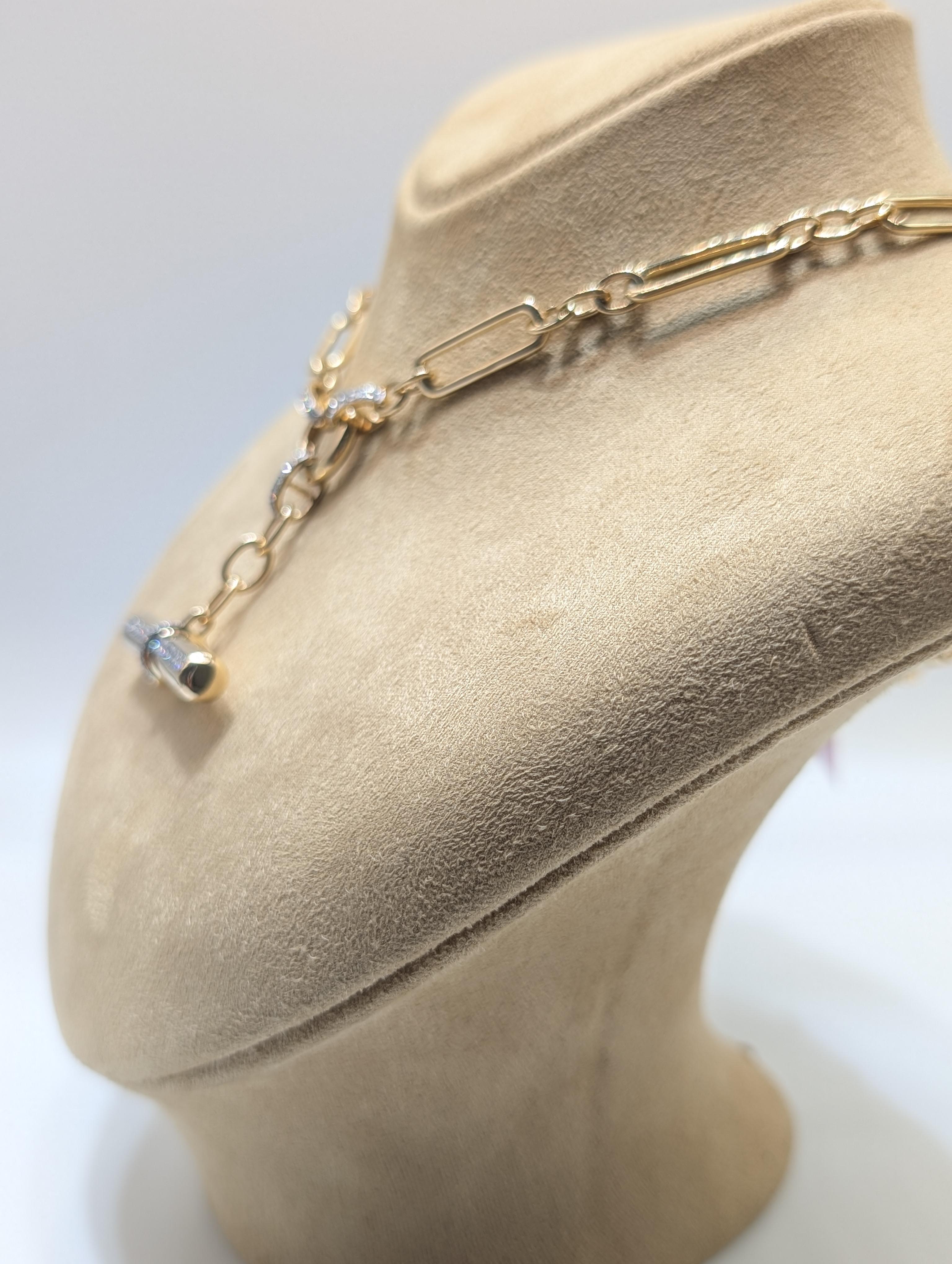 Women's Yellow Gold Link Chain with Drop Pendant with Diamonds For Sale