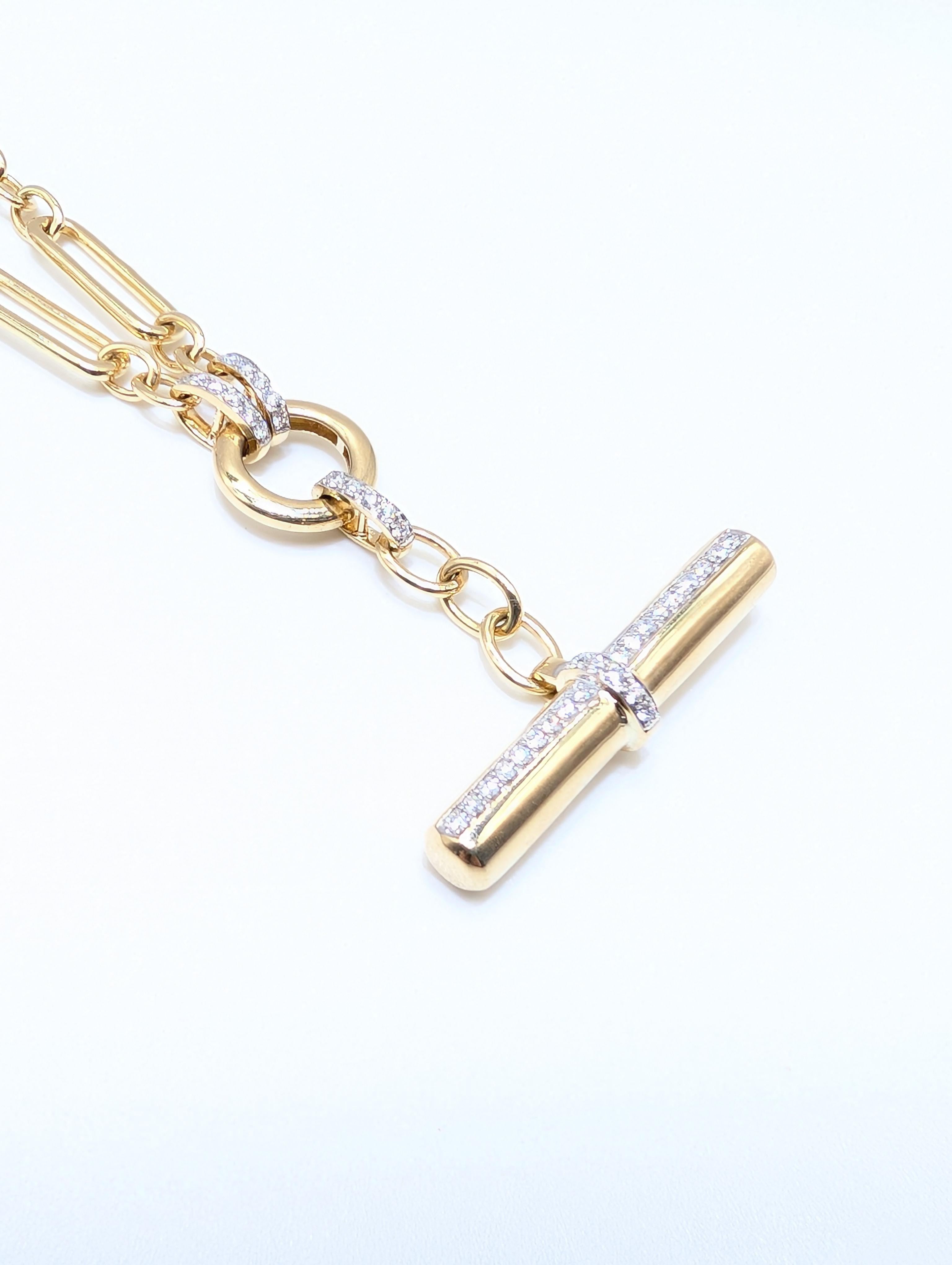 Yellow Gold Link Chain with Drop Pendant with Diamonds For Sale 1