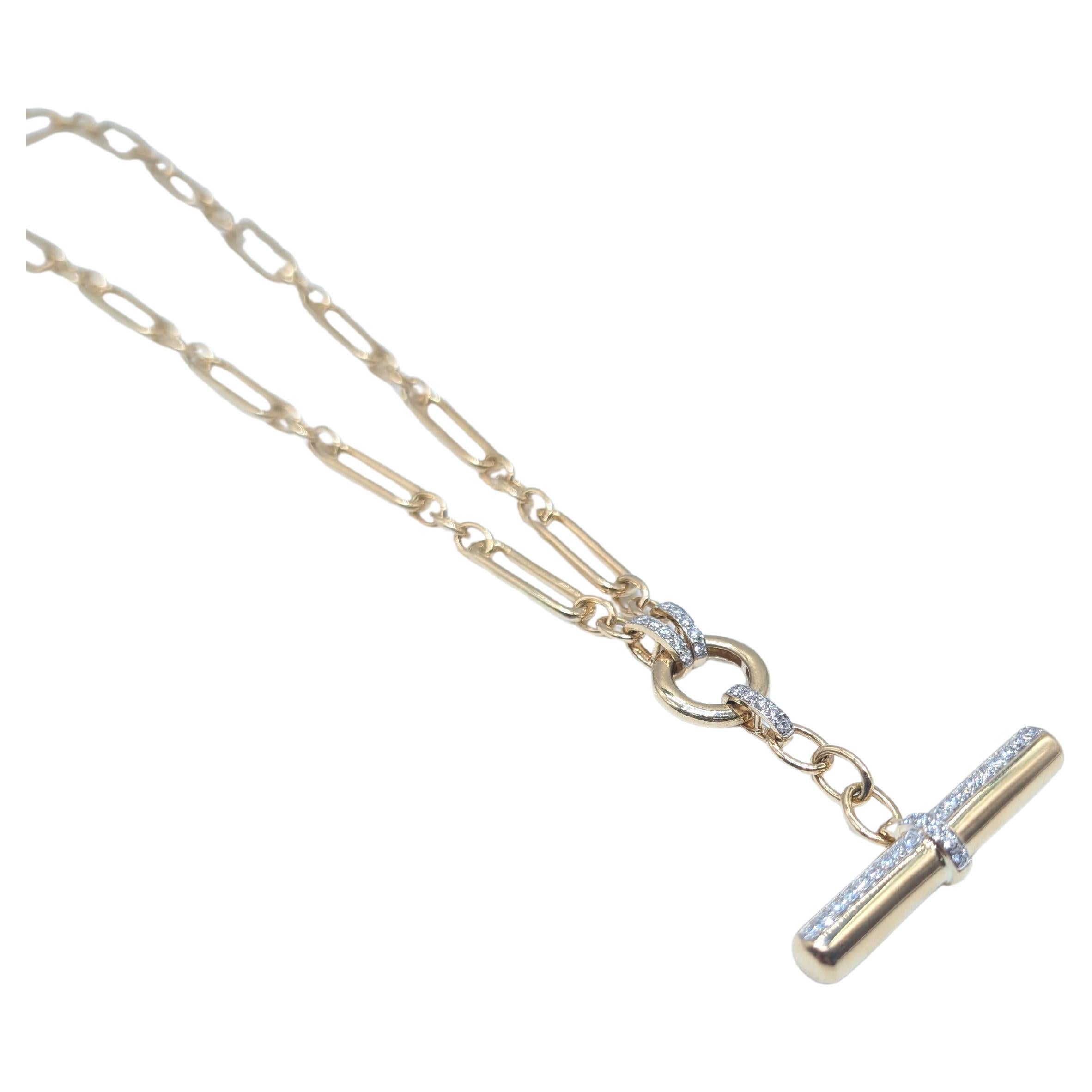 Yellow Gold Link Chain with Drop Pendant with Diamonds For Sale