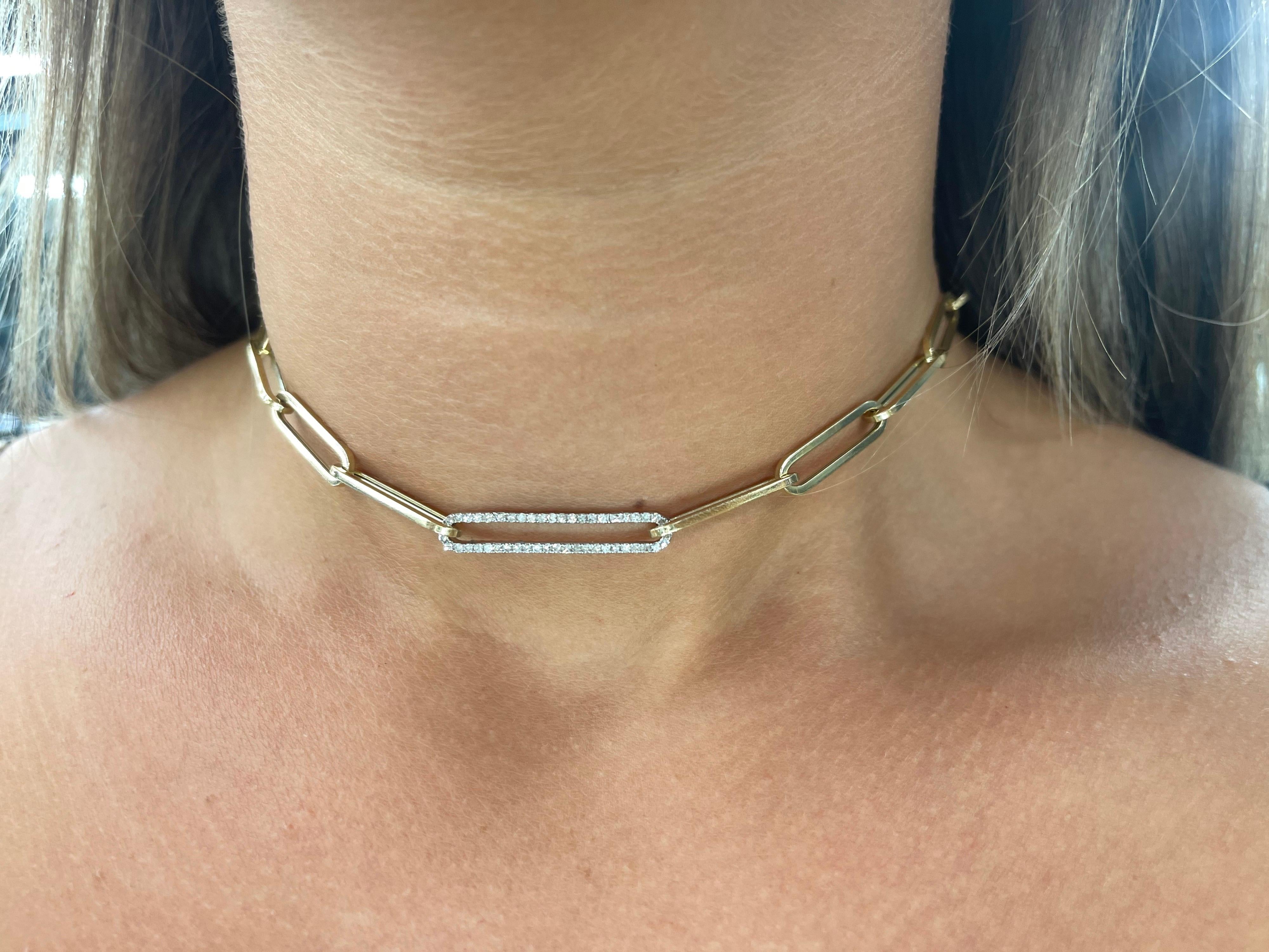 Round Cut Yellow Gold Link Choker with White Gold Diamond Clasp