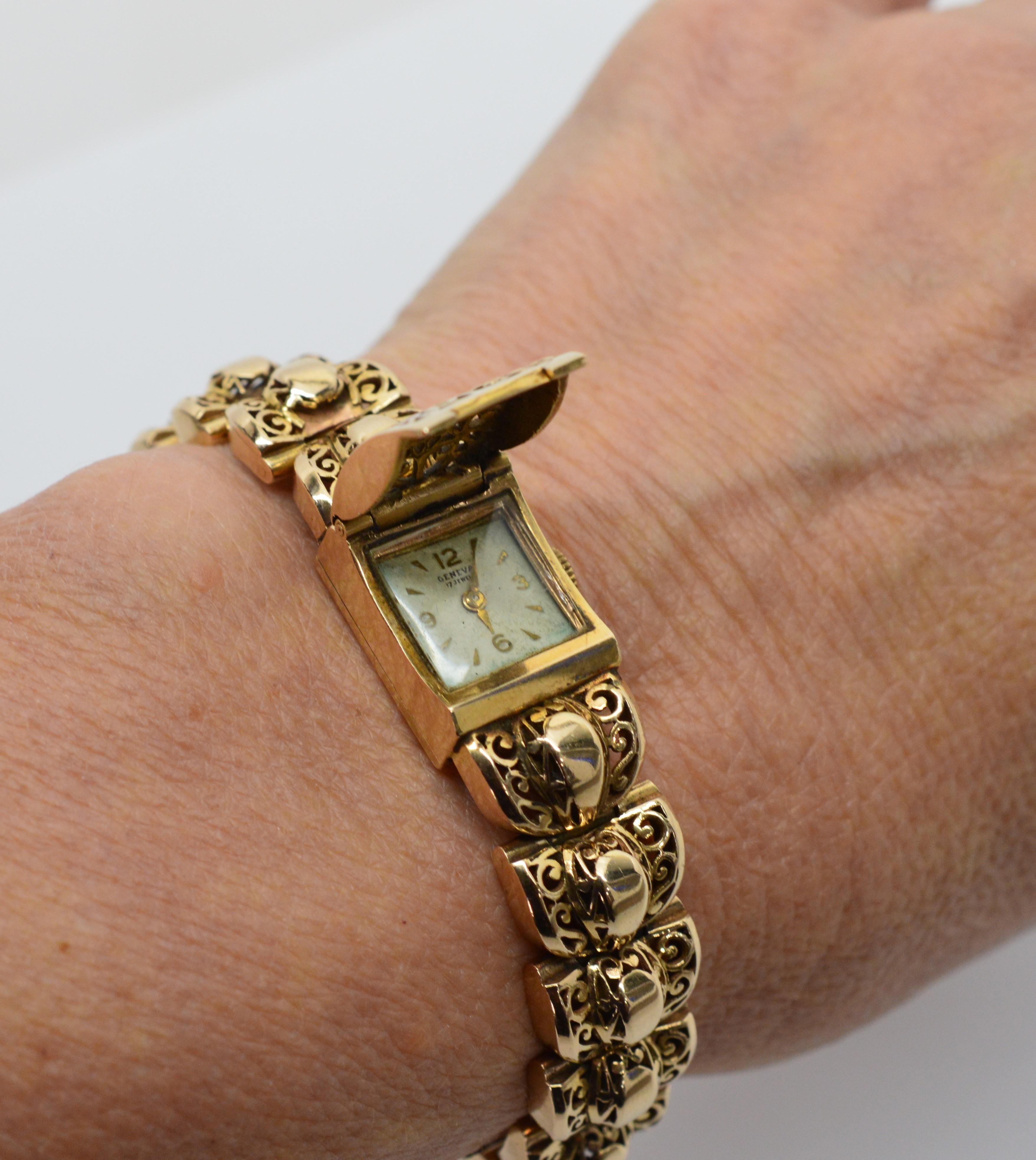 Bracelet de montre à cadran dissimulé à maillons en or jaune de Rosieres Geneva en vente 8