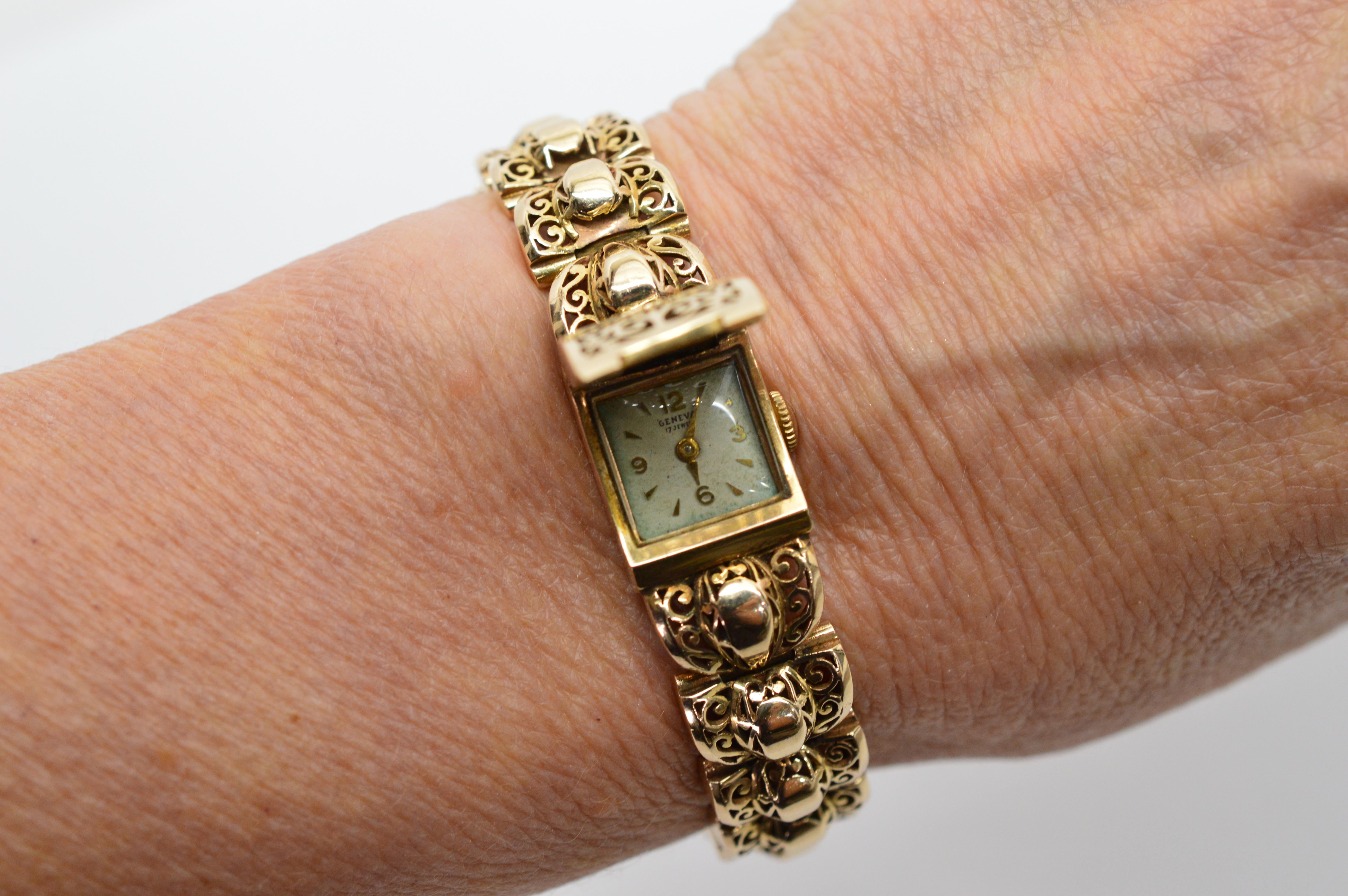 Bracelet de montre à cadran dissimulé à maillons en or jaune de Rosieres Geneva en vente 9