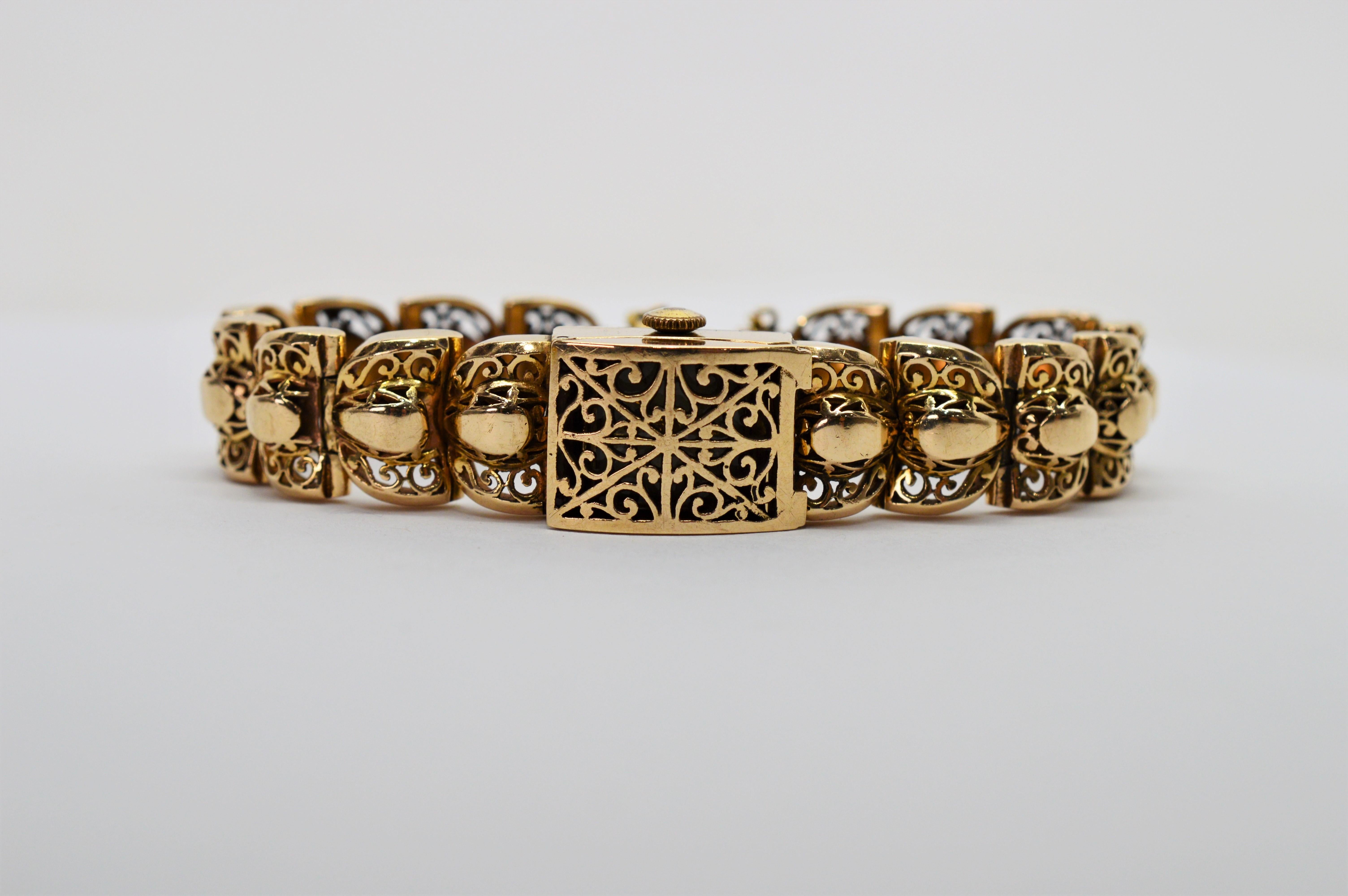 Bracelet de montre à cadran dissimulé à maillons en or jaune de Rosieres Geneva en vente 13