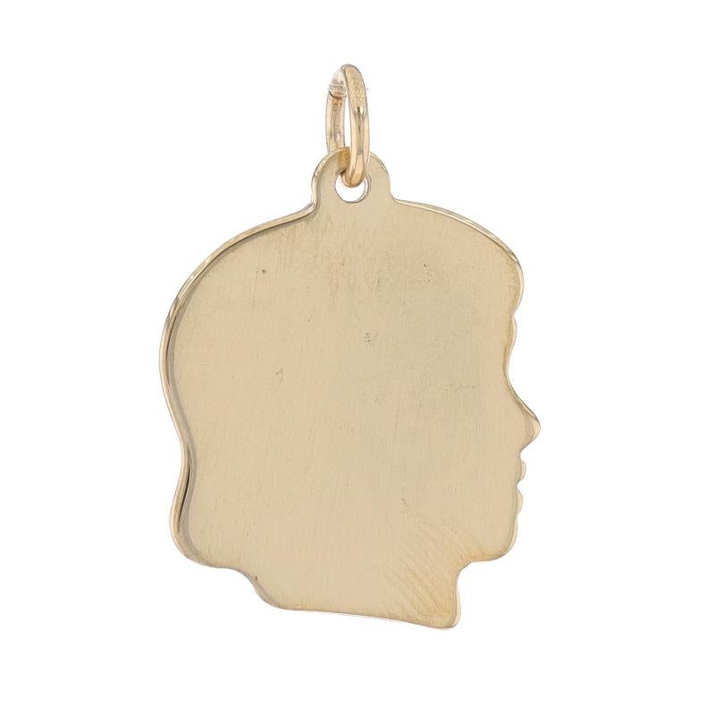 Metal Content: 14k Yellow Gold

Theme: Little Girl's Silhouette, Daughter
Features: Engravable Design

Measurements

Tall (from stationary bail): 3/4