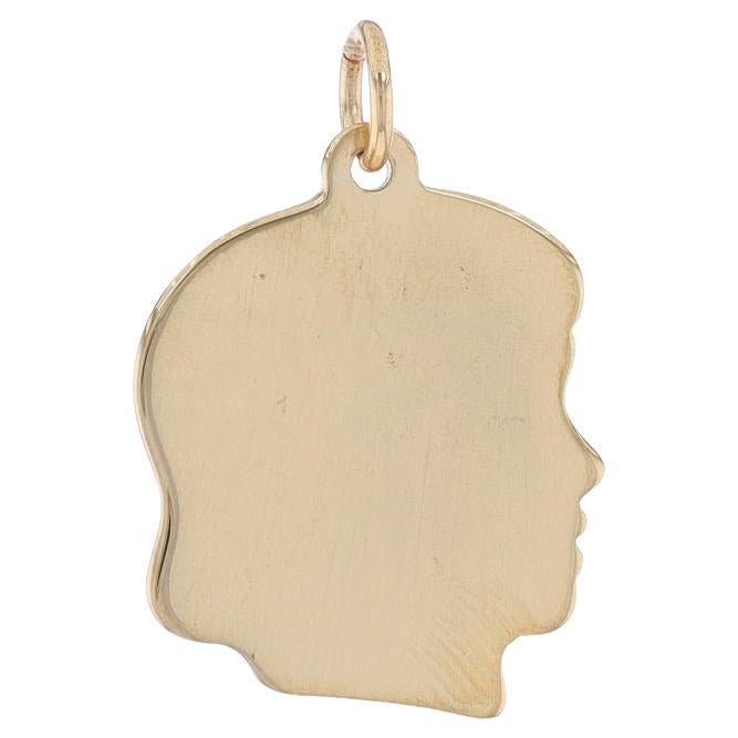 Yellow Gold Little Girl's Silhouette Engravable Charm 14k Daughter Mom's Pendant For Sale