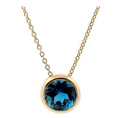 Gelbgold London Blaue Halskette mit runder Lünette in Gelbgold