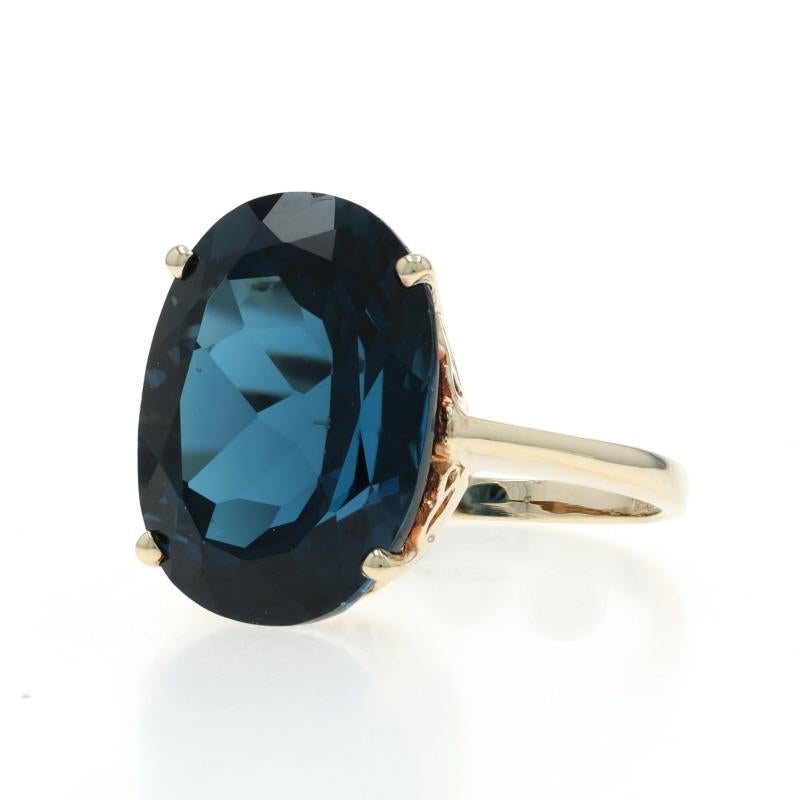 Anillo solitario de oro amarillo Londres con topacio azul de cóctel - 10k Oval 17.10ct en Excelente estado para la venta en Greensboro, NC