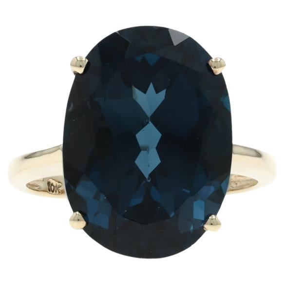 Bague solitaire cocktail en or jaune London Blue Topaz - 10k Oval 17.10ct