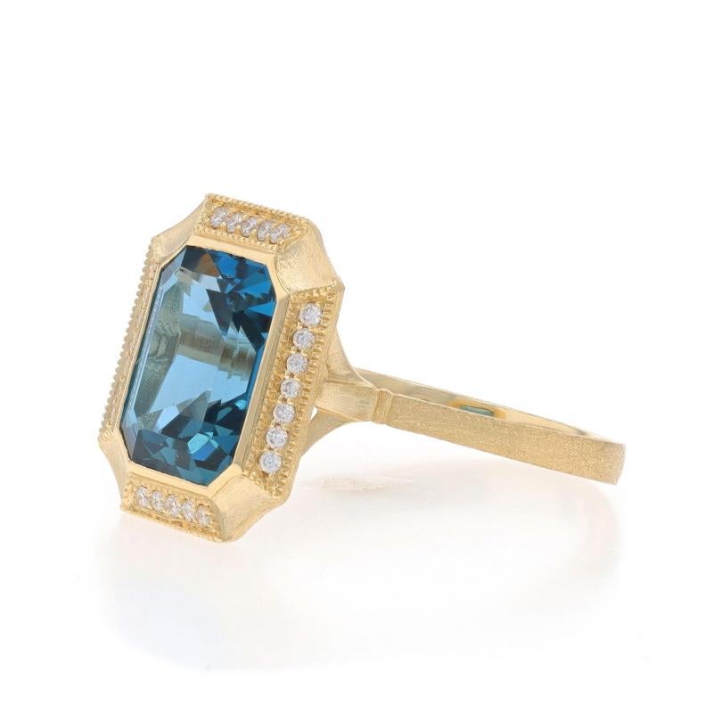 Gelbgold Londoner Blautopas Diamant Cocktail Ring - 14k Smaragd 4,33ctw Halo (Smaragdschliff) im Angebot