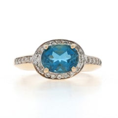 Yellow Gold London Blue Topaz Diamond Halo Ring - 14k Oval 3.15ctw