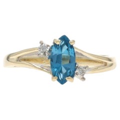 Yellow Gold London Blue Topaz Diamond Ring - 10k Marquise .57ctw