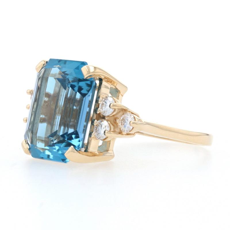 Yellow Gold London Blue Topaz & Diamond Ring, 14k Emerald Cut 11.32ctw In Excellent Condition In Greensboro, NC