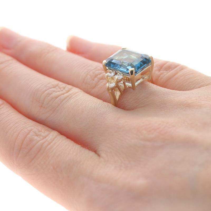 Women's Yellow Gold London Blue Topaz & Diamond Ring, 14k Emerald Cut 11.32ctw