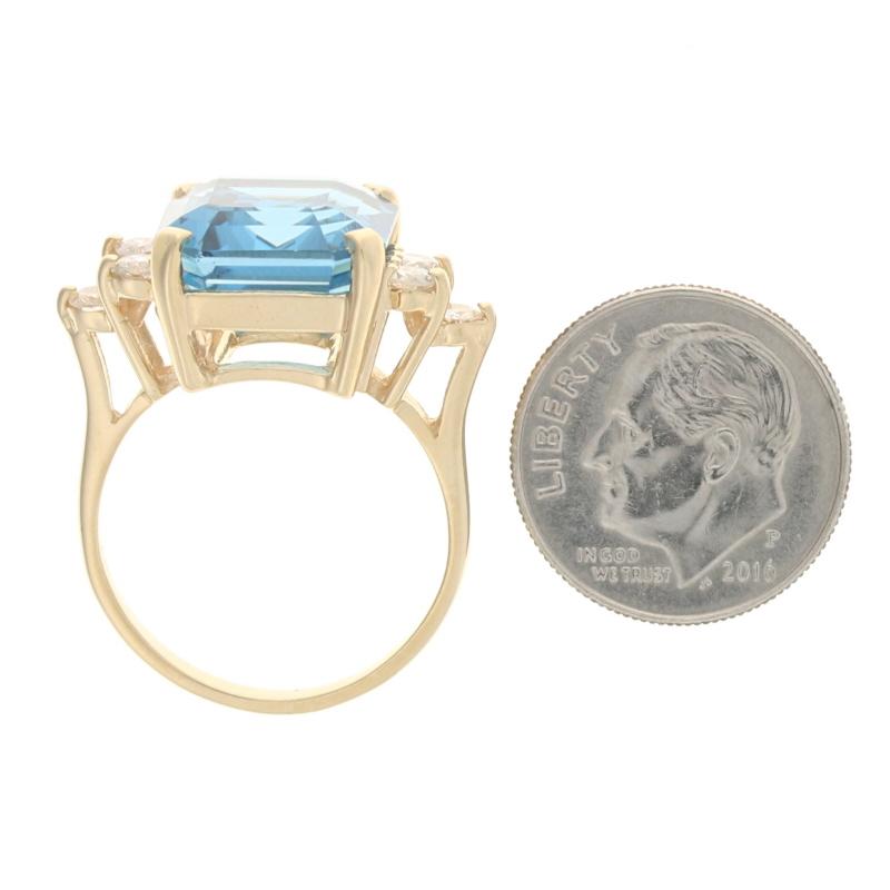Yellow Gold London Blue Topaz & Diamond Ring, 14k Emerald Cut 11.32ctw 1