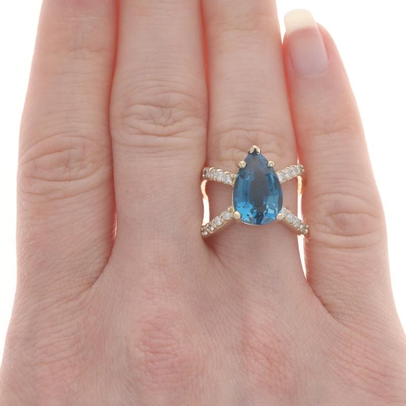 Pear Cut Yellow Gold London Blue Topaz & Diamond Ring - 14k Pear 5.00ctw For Sale