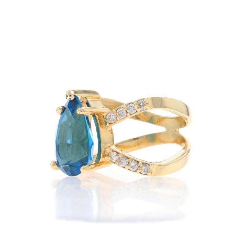 Yellow Gold London Blue Topaz & Diamond Ring - 14k Pear 5.00ctw In Excellent Condition For Sale In Greensboro, NC