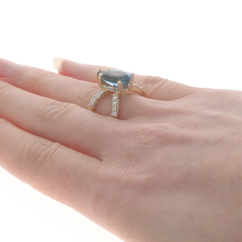 Women's Yellow Gold London Blue Topaz & Diamond Ring - 14k Pear 5.00ctw For Sale