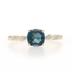 Yellow Gold London Blue Topaz Diamond Ring - 14k Square Cushion 1.26ctw