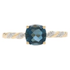 Yellow Gold London Blue Topaz Diamond Ring - 14k Square Cushion 1.26ctw