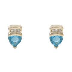 Yellow Gold London Blue Topaz Diamond Stud Earrings 14k Trillion 1.54ctw Pierced