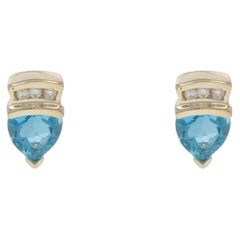 Yellow Gold London Blue Topaz Diamond Stud Earrings 14k Trillion 1.54ctw Pierced