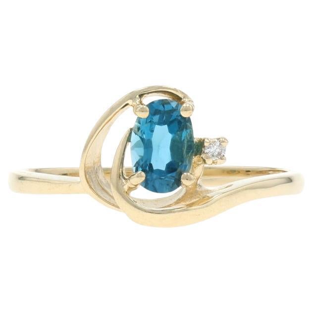 Anello a onda in oro giallo London Blue Topaz Diamond - 10k Oval .51ctw