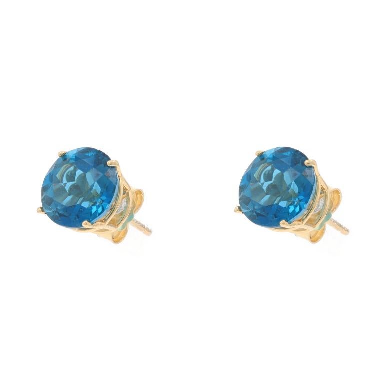 Round Cut Yellow Gold London Blue Topaz Stud Earrings - 14k Round 5.00ctw Pierced For Sale