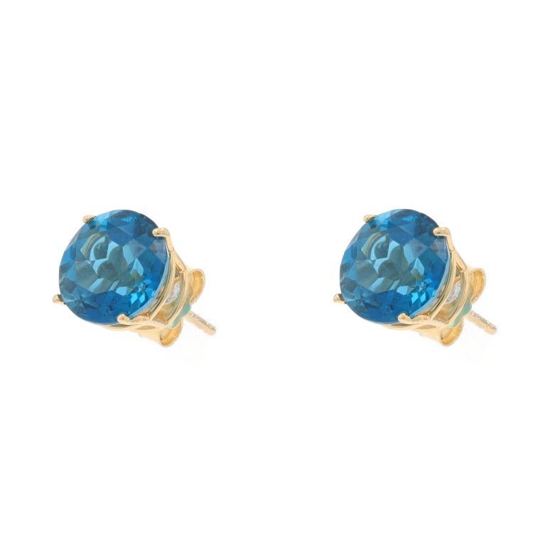 Taglio rotondo Orecchini con perno in oro giallo London Blue Topaz - 14k Round 5.00ctw Pierced in vendita