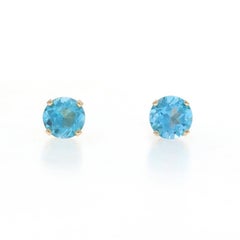 Yellow Gold London Blue Topaz Stud Earrings - 14k Round .96ctw Pierced