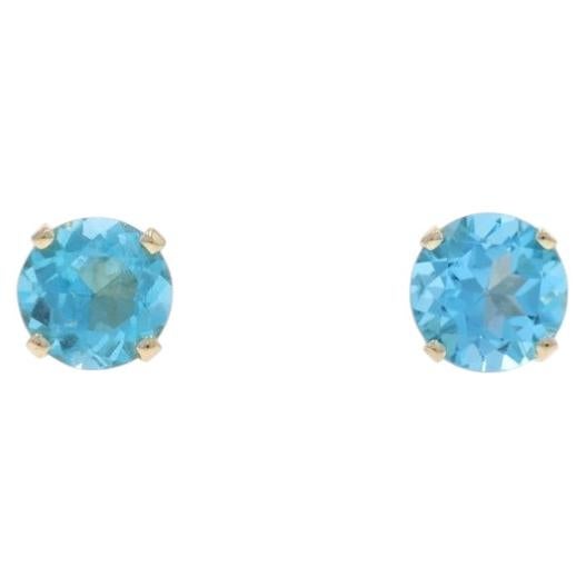 Yellow Gold London Blue Topaz Stud Earrings - 14k Round .96ctw Pierced
