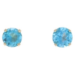 Yellow Gold London Blue Topaz Stud Earrings - 14k Round .96ctw Pierced