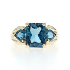 Yellow Gold London Blue Topaz Three-Stone Ring - 14k Emerald & Heart 5.20ctw